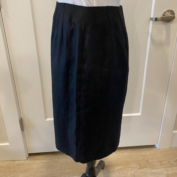 100% LINEN SKIRT AMANDA SMITH VINTAGE PURE LINEN NAVY BLUE SIZE * 6/8 - Picture 2 of 14
